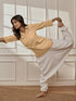 Women's Chiku Cotton Linen Kurta With White Cotton Lycra Harem Pants Yoga Set